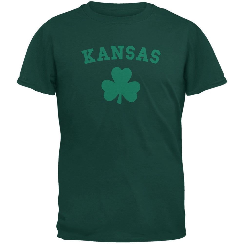 St. Patrick's Day - Kansas Shamrock Forest Green Adult T-Shirt Men's T-Shirts Old Glory 2XL Green