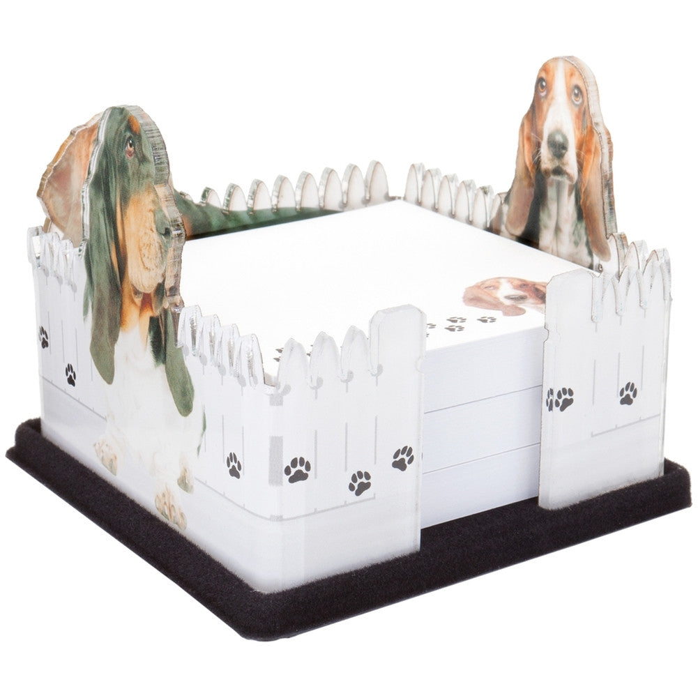 Basset With White Fence Acrylic Notepad Holder Note Pads AnimalWorld