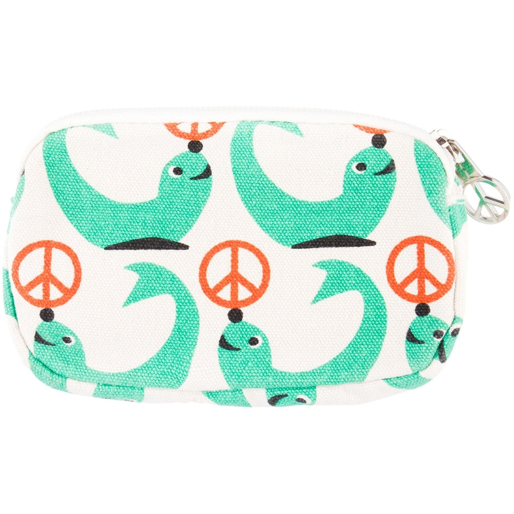 Seal With Peace Sign Ball Canvas Mini Wristlet Purses Animalworld