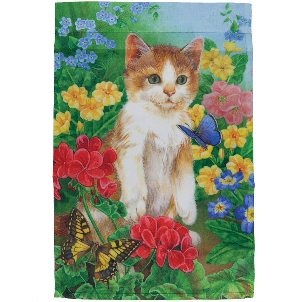 Kitten in Field With Butterflies Mini Flag Flags Animalworld