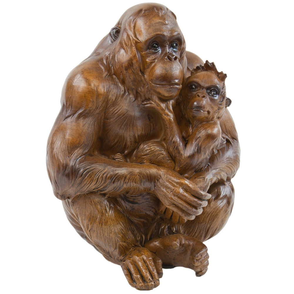 Orangutans Hugging Faux Wood Figurine Figurines AnimalWorld
