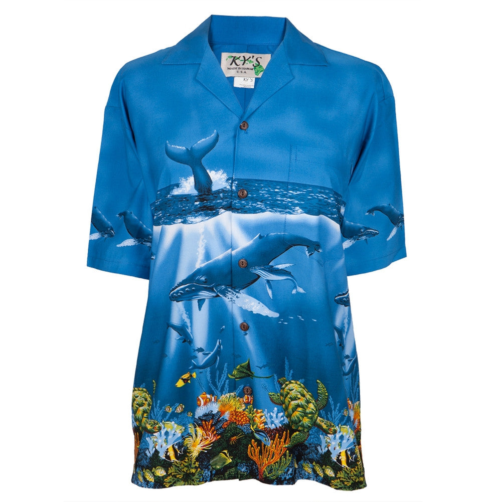Whales Swimming in the Ocean Hawaiian Shirt Club Shirts Animalworld SM Blue