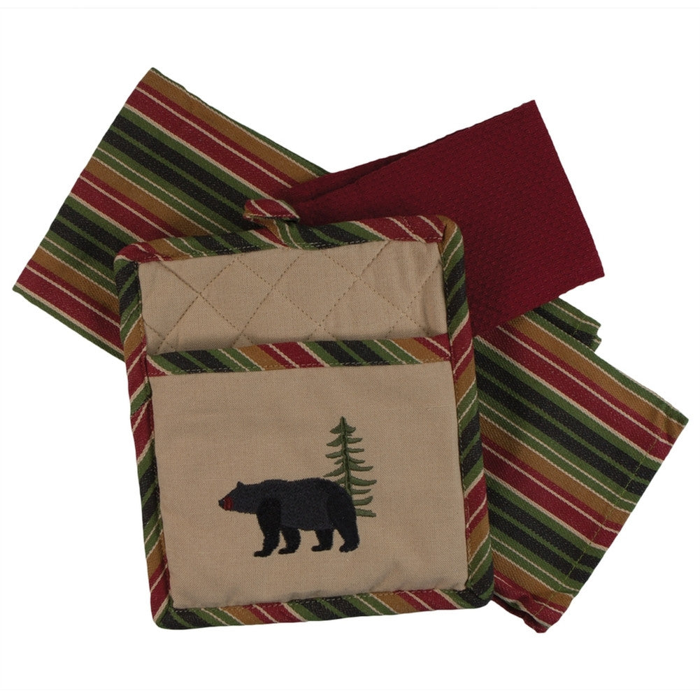 Embroidered Bear 3-Piece Kitchen Set Pot Holders AnimalWorld