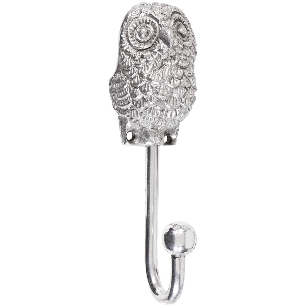 Aluminum Sculpted Owl Figurine Metal Hook Wall Hooks Animalworld OS Silver