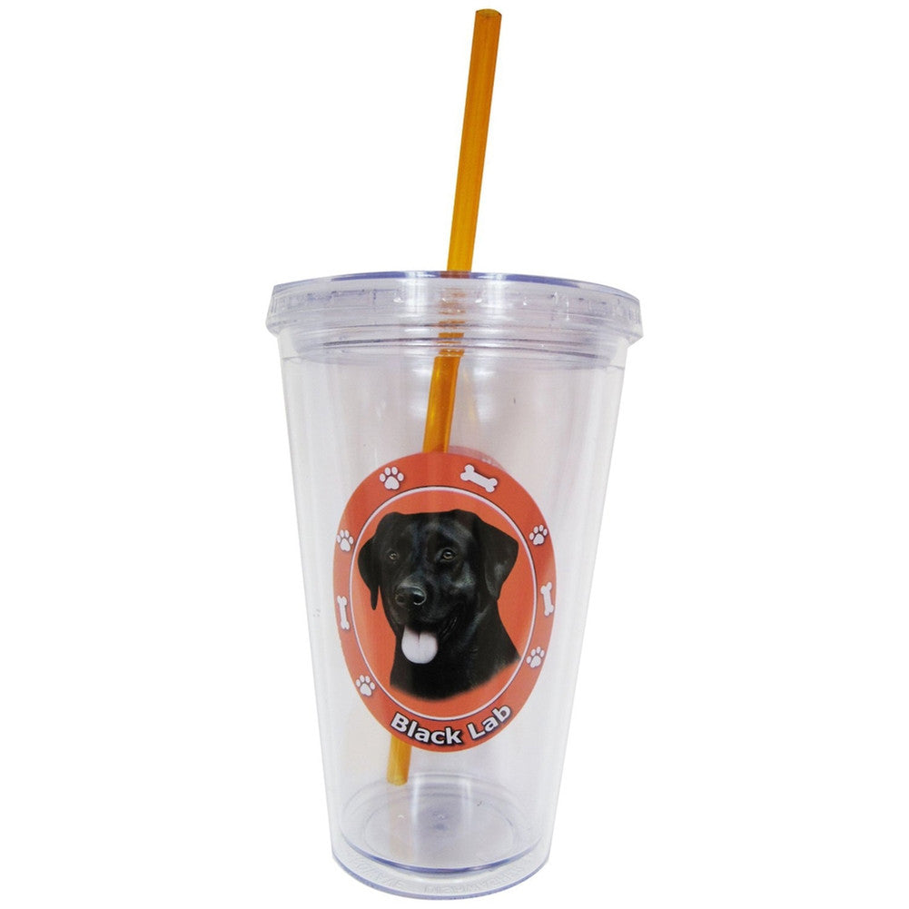 Black Labrador Profile Circle Plastic Pint Cup With Straw Tumblers Animalworld