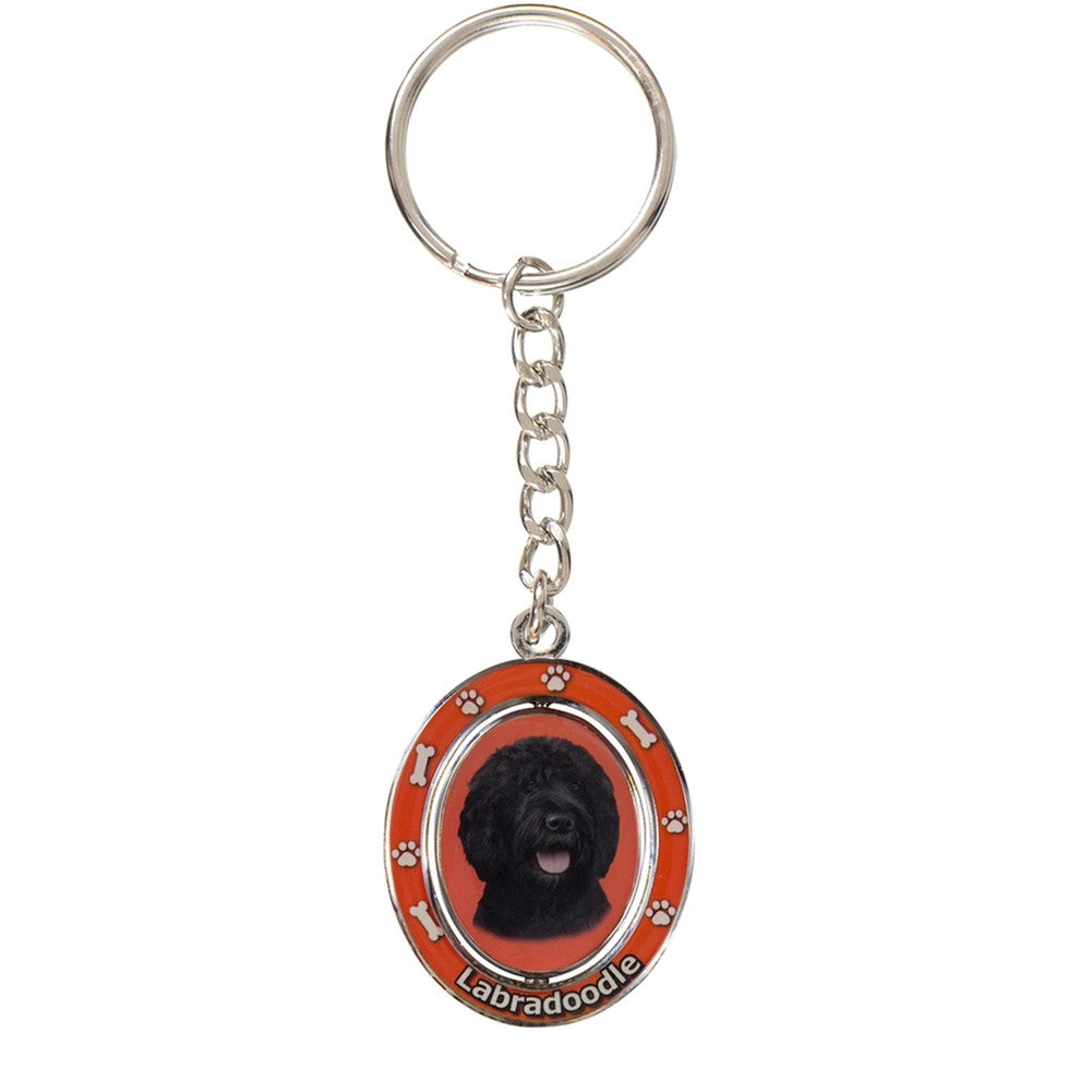 Black Labradoodle Portrait Oval Metal Keychain Keychains AnimalWorld OS Red