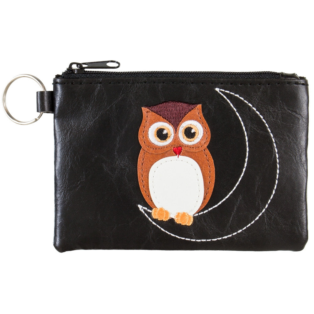 Owl on Moon Vinyl Zipper Coin Purse Wallets Animalworld