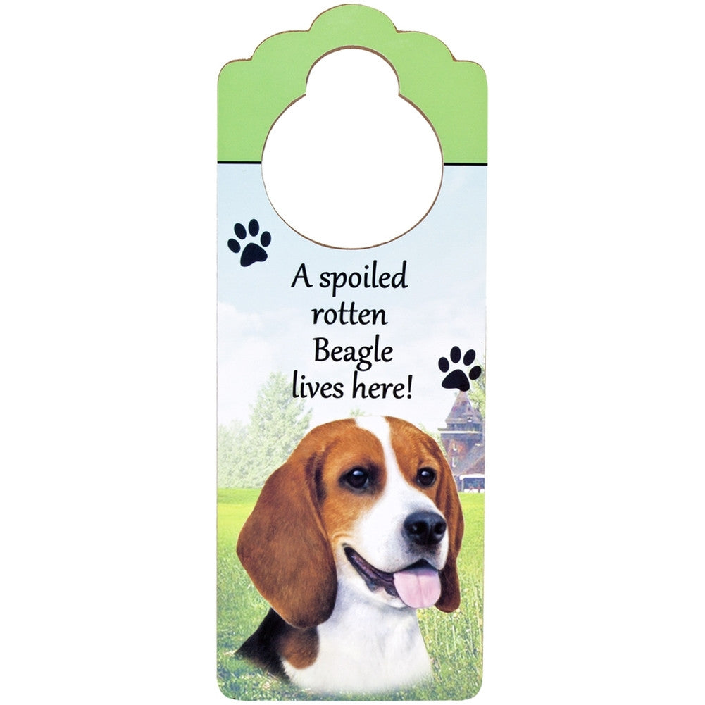 A Spoiled Beagle Lives Here Hanging Doorknob Sign Door Hangers AnimalWorld