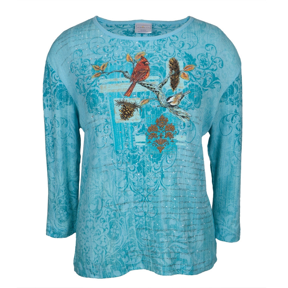 Cardinals Feathered Friends Women's 3/4 Sleeve Blouse Long Sleeve T-Shirts Animalworld