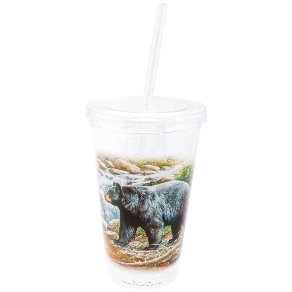 Bear By Stream Double Wall Acrylic Tumbler With Straw Tumblers Animalworld