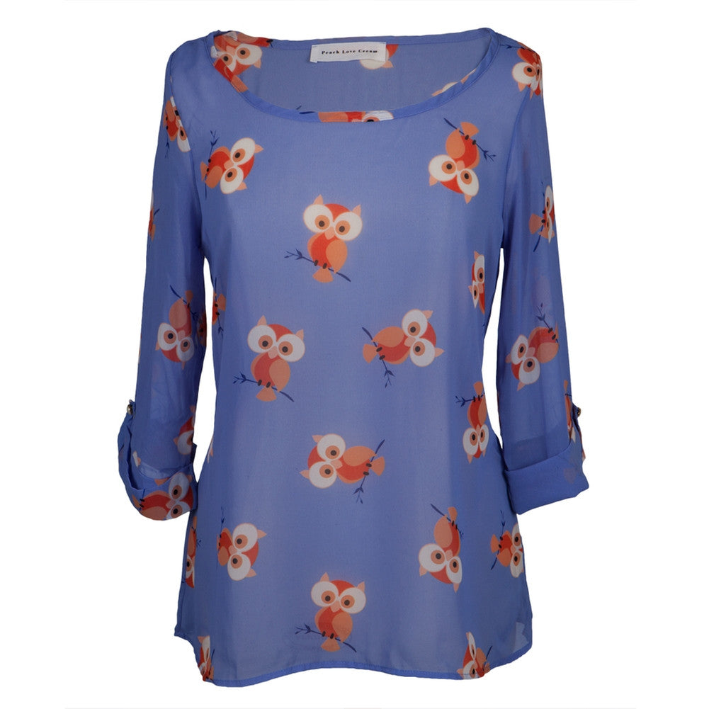 Owl on a Branch All-Over Women's Blouse Blouses Animalworld