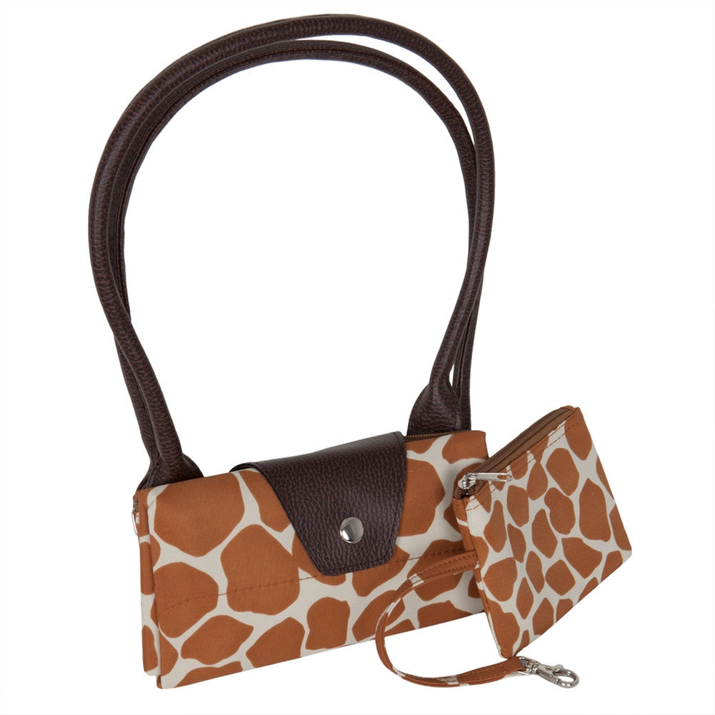 Giraffe Print Fold Up Tote Bag With Removable Pouch Totes AnimalWorld