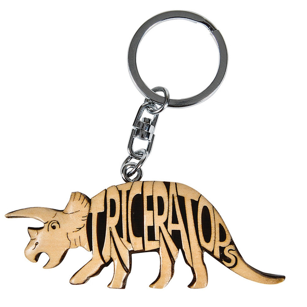 Triceratops Wooden Word Keychain Keychains Animalworld