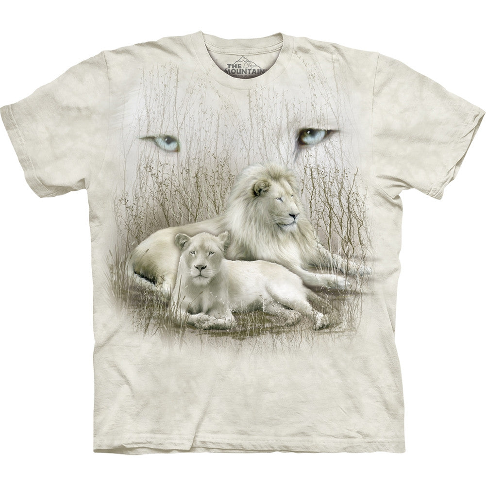 White Lions Sitting in Brush Kids T-Shirt Youth T-Shirts The Mountain