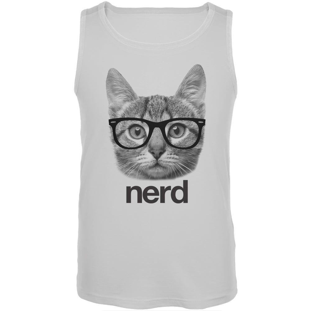 Nerdy Cat Tank Top Tank Tops Old Glory LG White