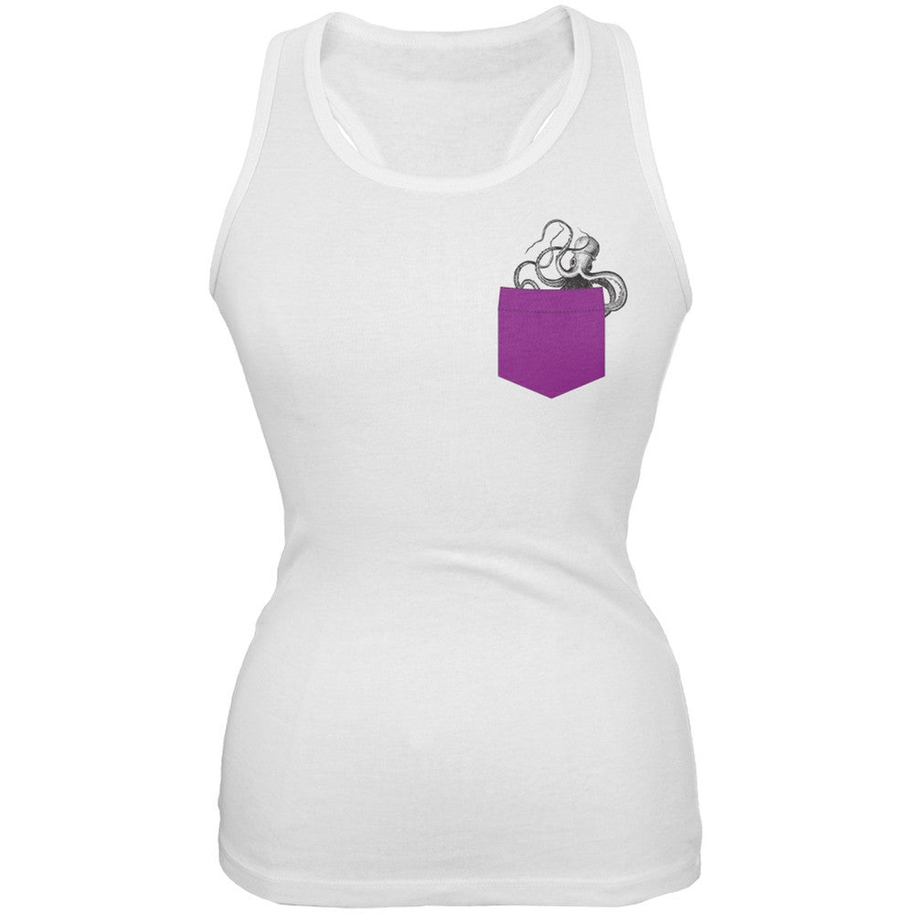 Faux Pocket Women's Octopus Tank Top Tank Tops Old Glory LG White