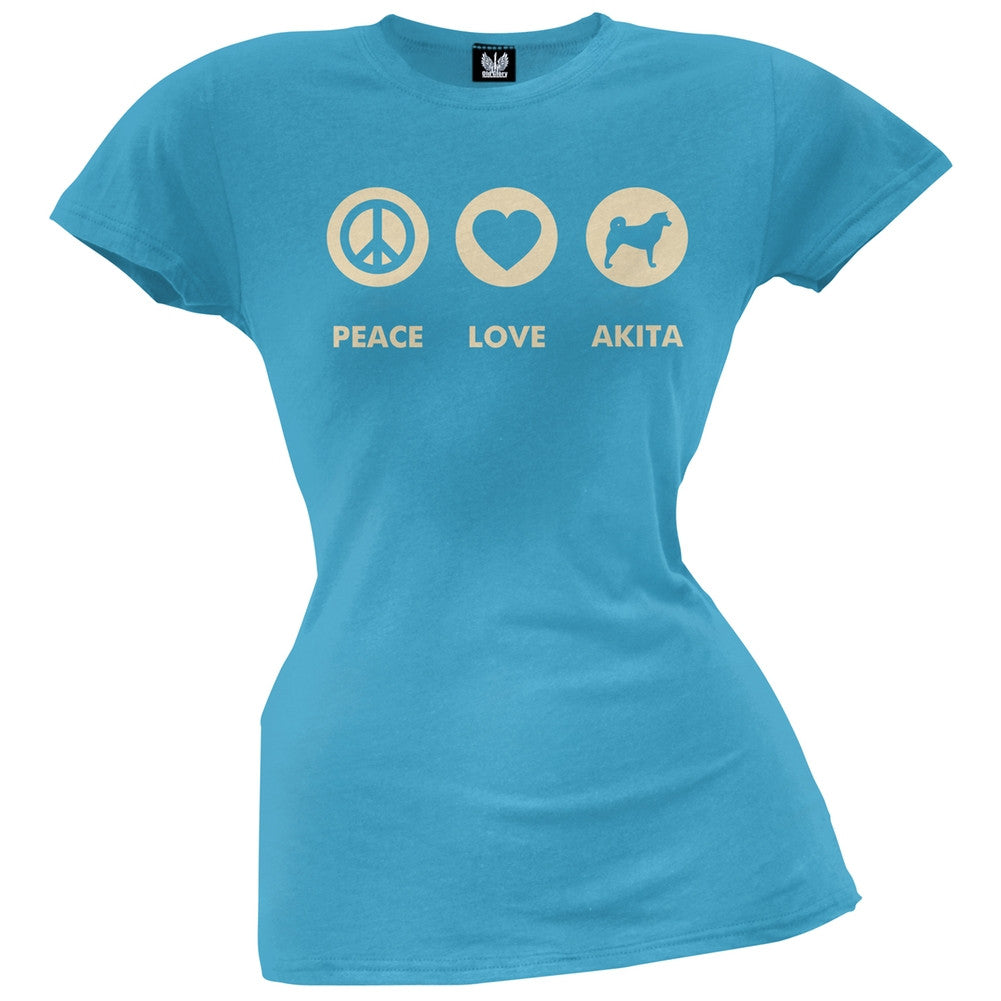 Peace Love Akita Juniors T-Shirt Juniors T-Shirts Old Glory