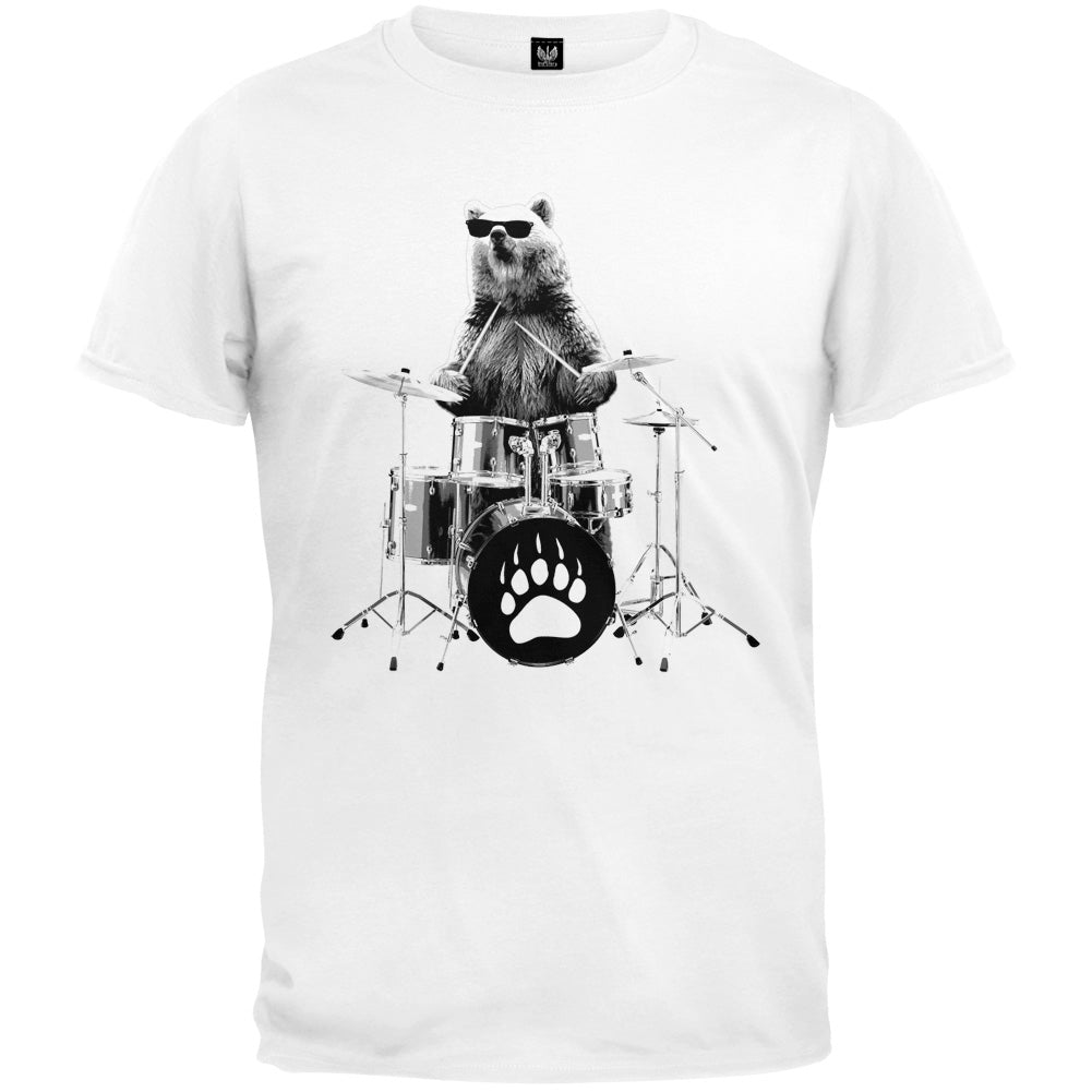 Bear Drummer T-Shirt Men's T-Shirts Old Glory 3XL White