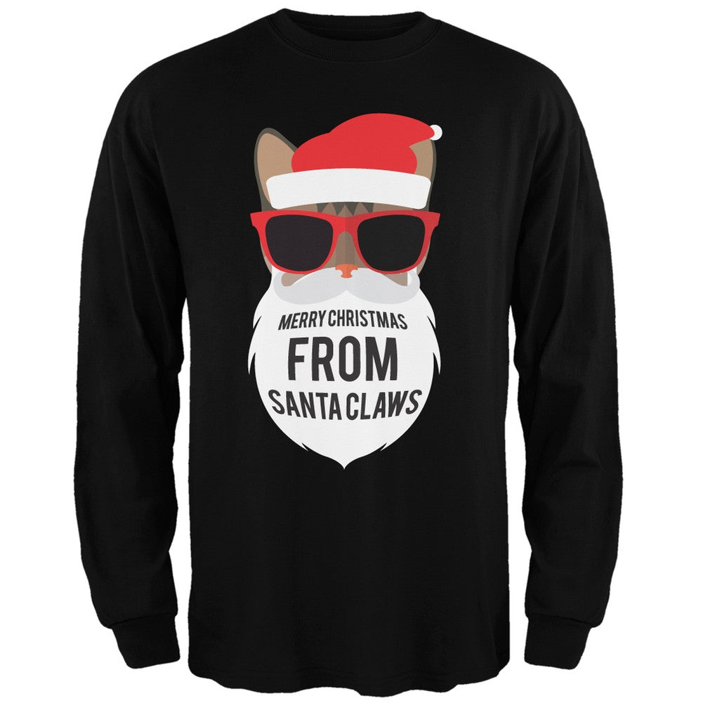 Cat Santa Ugly Christmas Sweater Black Long Sleeve T-Shirt Men's Long Sleeves Old Glory