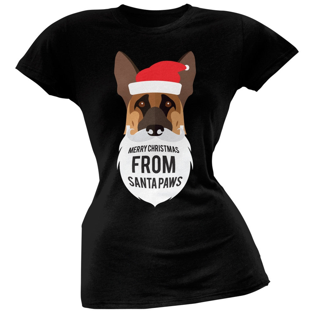 German Shepard Santa Ugly Christmas Sweater Juniors Black T-Shirt Juniors T-Shirts Old Glory
