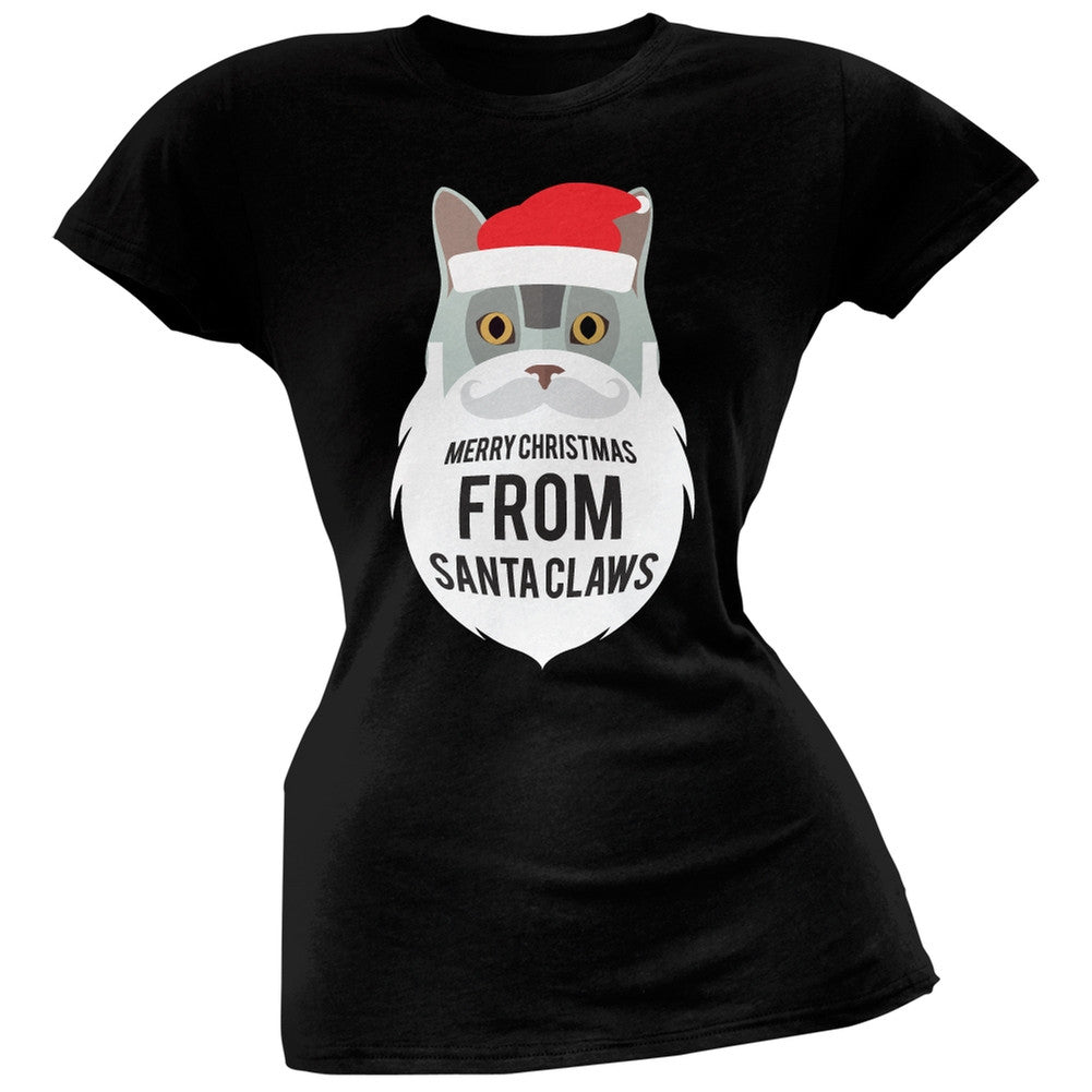 Grey Cat Santa Ugly Christmas Sweater Juniors Black T-Shirt Juniors Tank Tops Old Glory