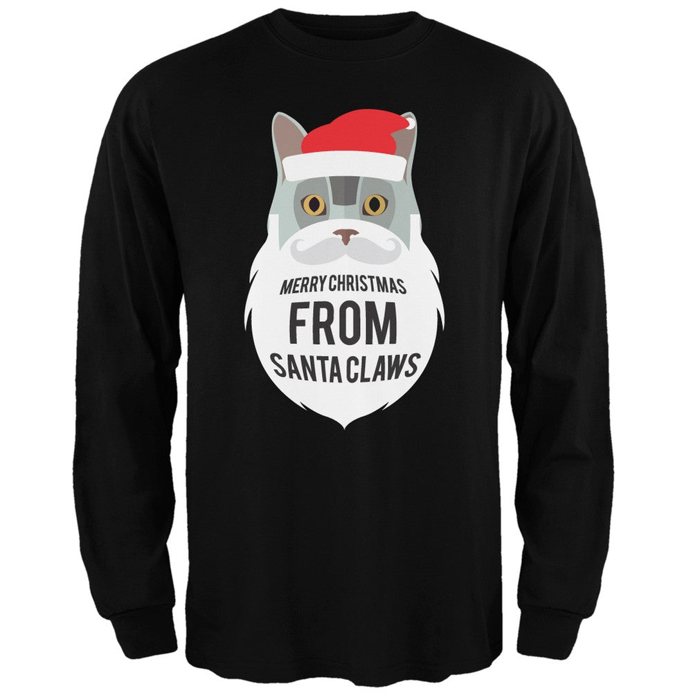 Grey Cat Santa Ugly Christmas Sweater Black Long Sleeve T-Shirt Men's Long Sleeves Old Glory