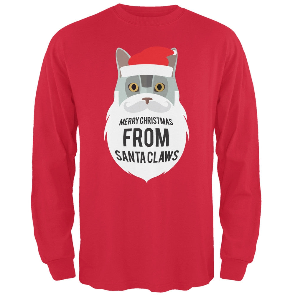 Grey Cat Santa Ugly Christmas Sweater Black Long Sleeve T-Shirt Men's Long Sleeves Old Glory