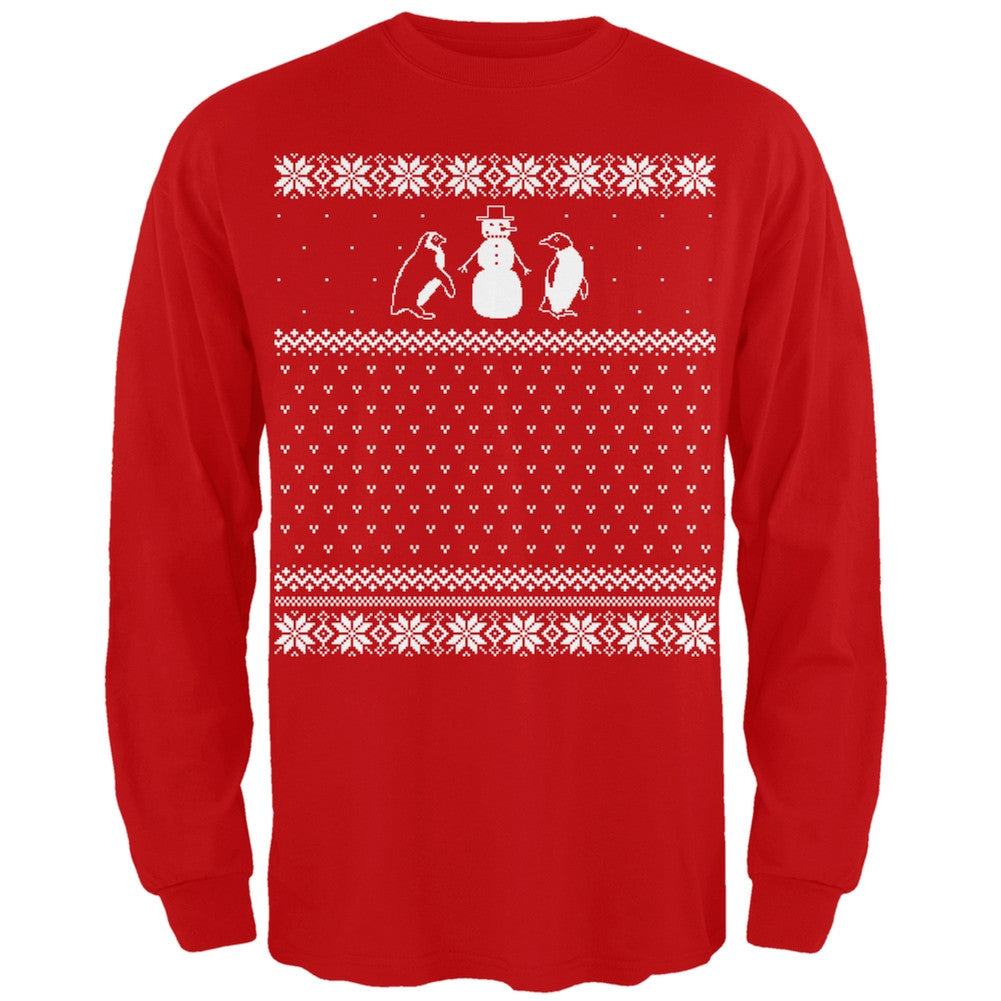 Penguins Ugly Christmas Sweater Red Long Sleeve T-Shirt Men's Long Sleeves Old Glory