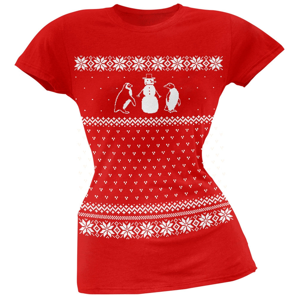 Penguins Ugly Christmas Sweater Red Juniors T-Shirt Juniors T-Shirts Old Glory