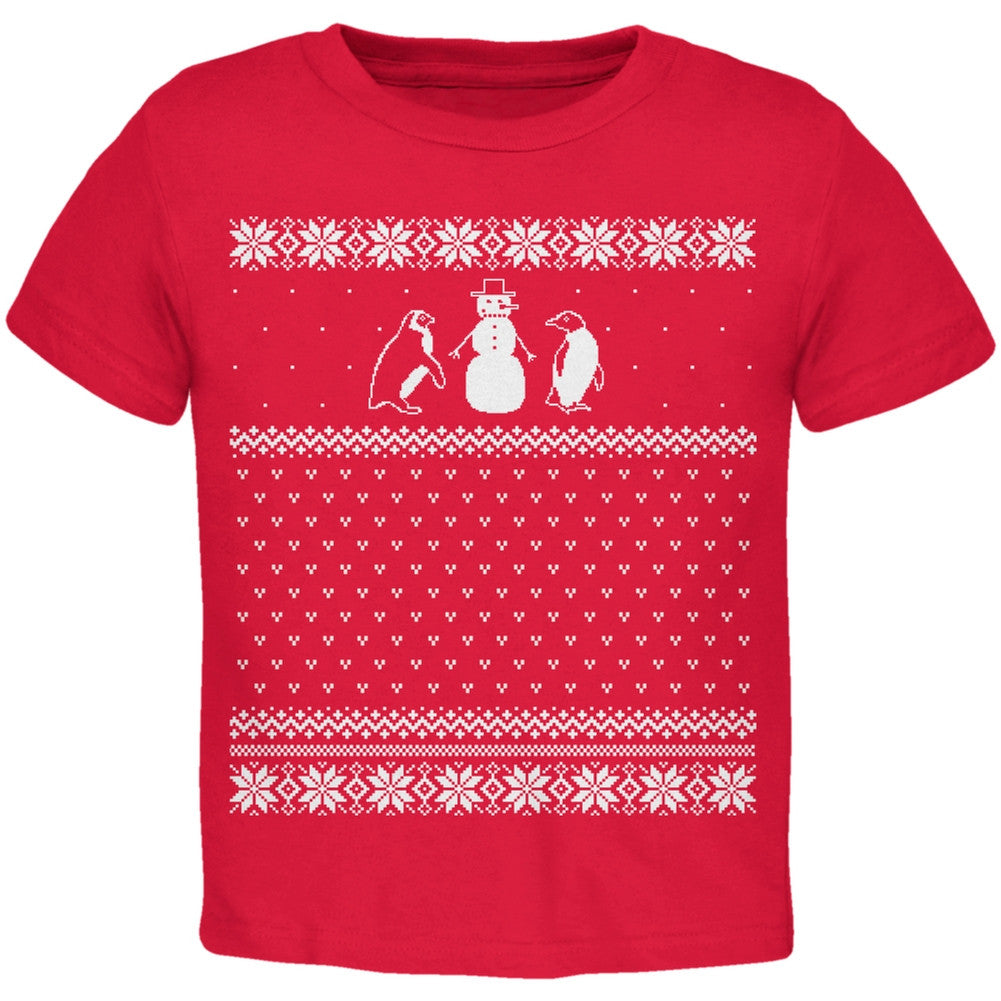 Penguins Ugly Christmas Sweater Red Toddler T-Shirt Toddler T-Shirts Old Glory