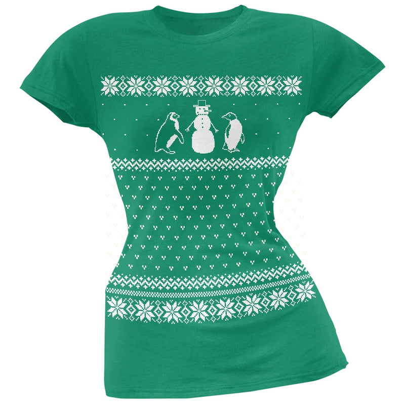 Penguins Ugly Christmas Sweater Red Juniors T-Shirt Juniors T-Shirts Old Glory