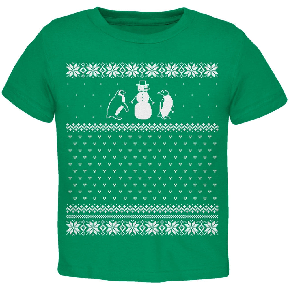 Penguins Ugly Christmas Sweater Red Toddler T-Shirt Toddler T-Shirts Old Glory