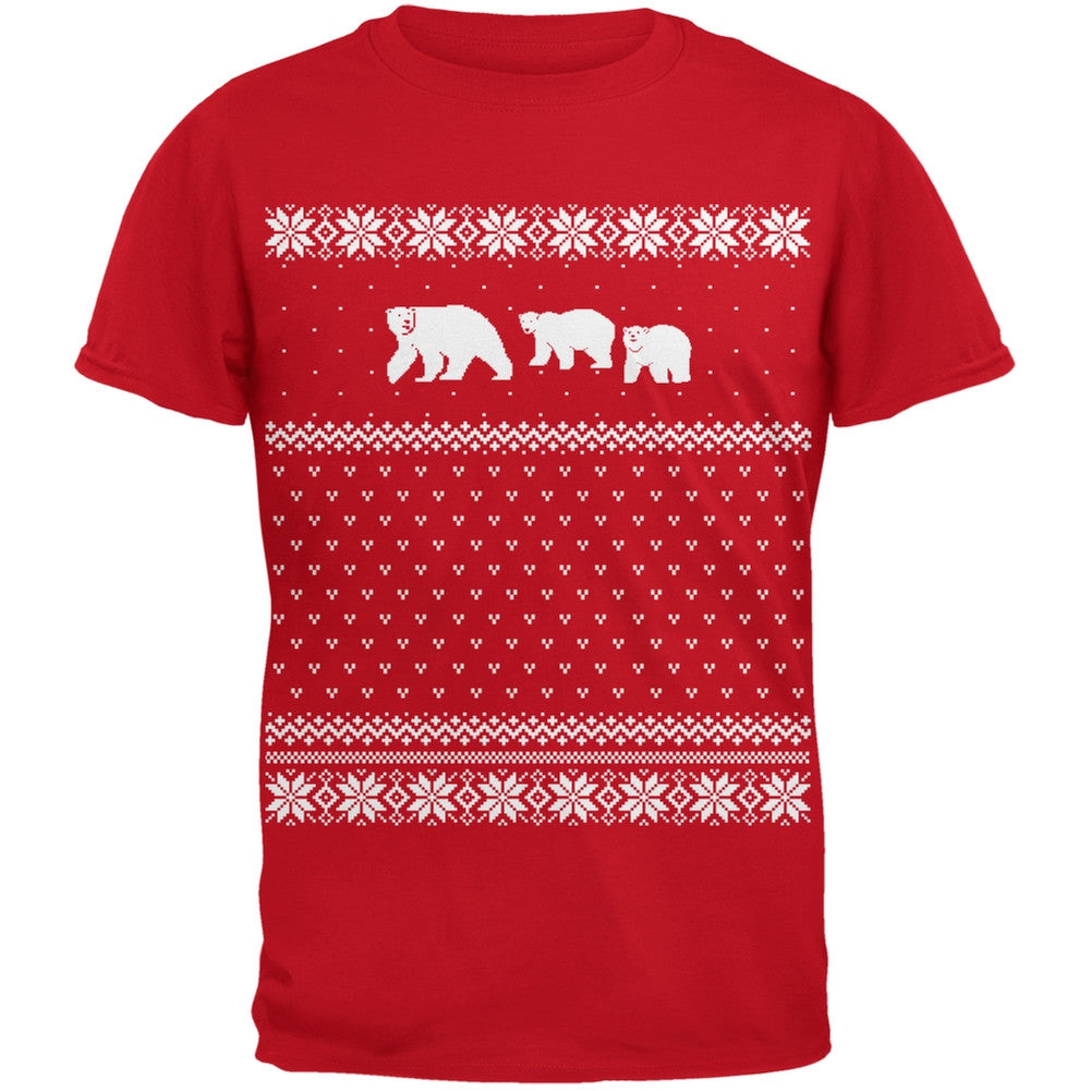 Polar Bears Ugly Christmas Sweater Youth T-Shirt Youth T-Shirts Old Glory LG Red