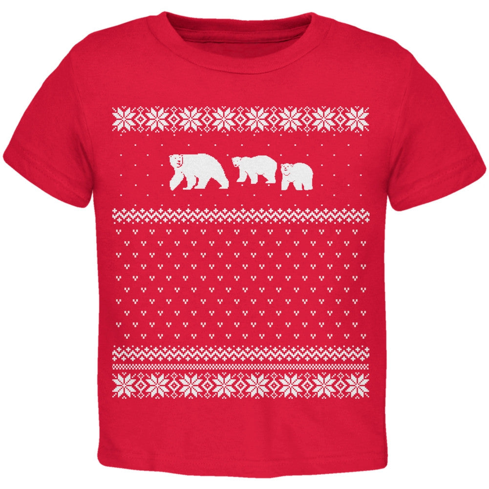 Polar Bears Ugly Christmas Sweater Toddler T-Shirt Toddler T-Shirts Old Glory 2T Red