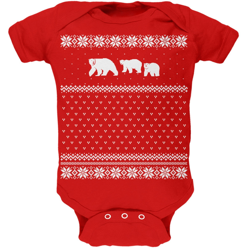Polar Bears Ugly Christmas Sweater Baby One Piece Baby One Piece Old Glory 12 Red