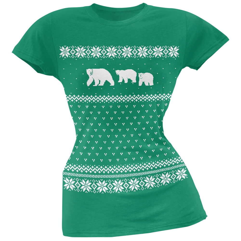 Polar Bears Ugly Christmas Sweater Juniors T-Shirt Juniors T-Shirts Old Glory 2XL Green