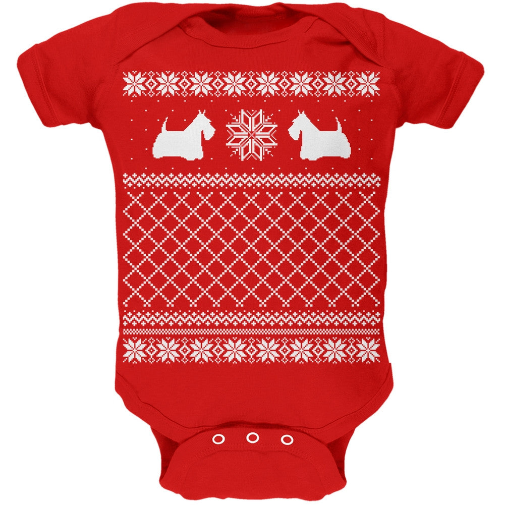 Scottish Terrier Ugly Christmas Sweater Red Baby One Piece Baby One Piece Old Glory
