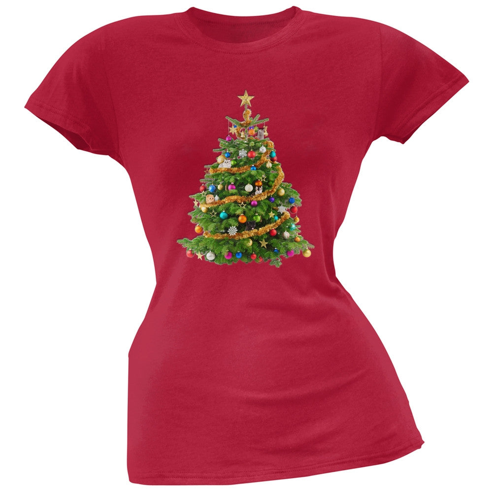 Cats In Christmas Tree Red Juniors Soft T-Shirt Juniors T-Shirts Old Glory