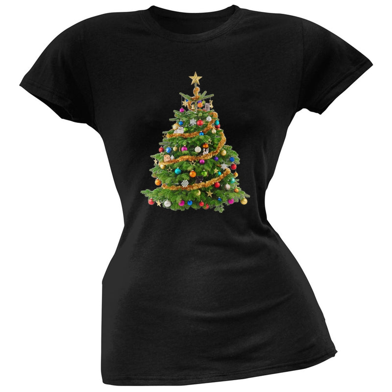 Cats In Christmas Tree Red Juniors Soft T-Shirt Juniors T-Shirts Old Glory