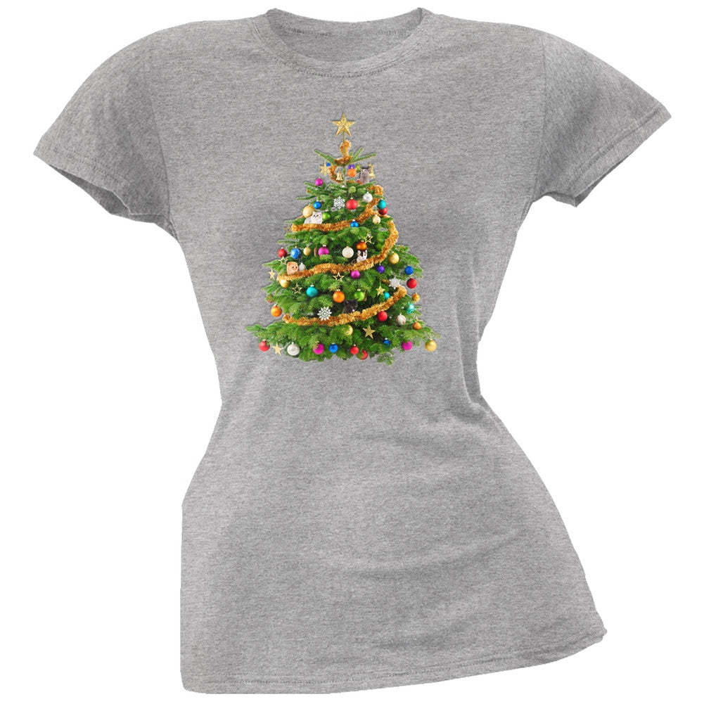 Cats In Christmas Tree Red Juniors Soft T-Shirt Juniors T-Shirts Old Glory