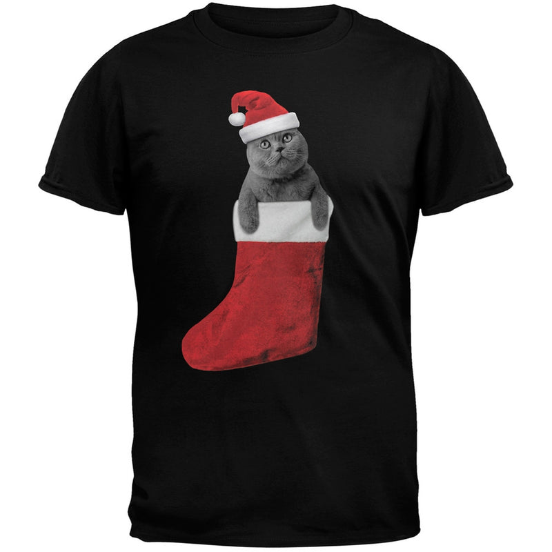 Christmas Stocking Cat White Adult T-Shirt Men's T-Shirts Old Glory