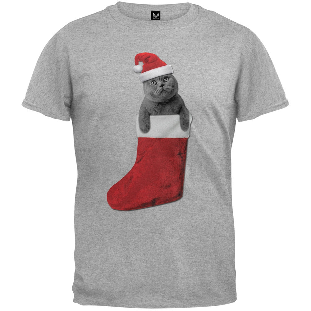 Christmas Stocking Cat White Adult T-Shirt Men's T-Shirts Old Glory