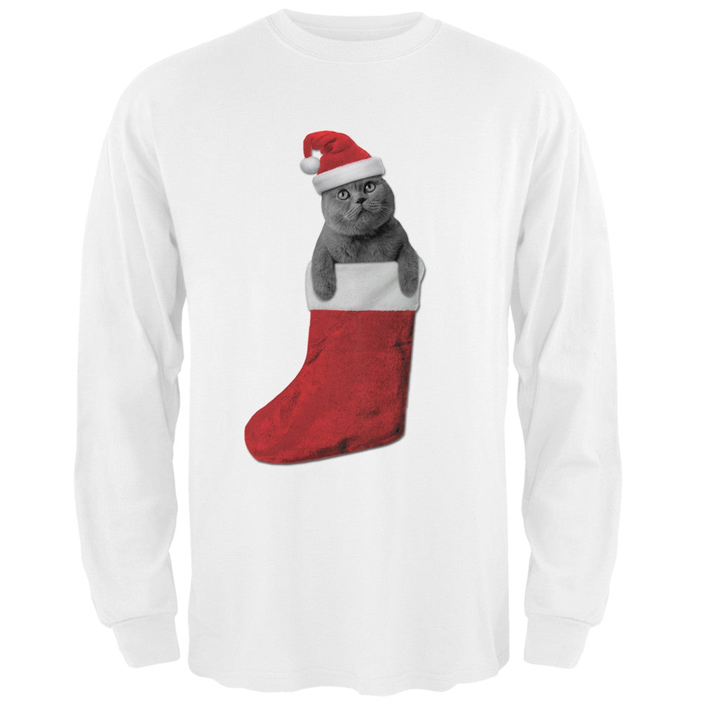 Christmas Stocking Cat Grey Adult Long Sleeve T-Shirt Men's Long Sleeves Old Glory
