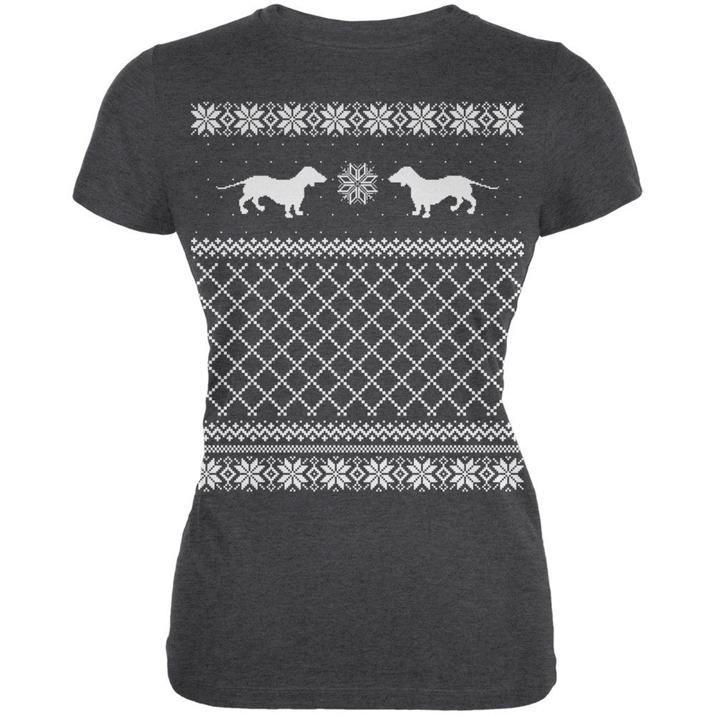 Dachshund Ugly Christmas Sweater Green Juniors Soft T-Shirt Juniors T-Shirts Old Glory