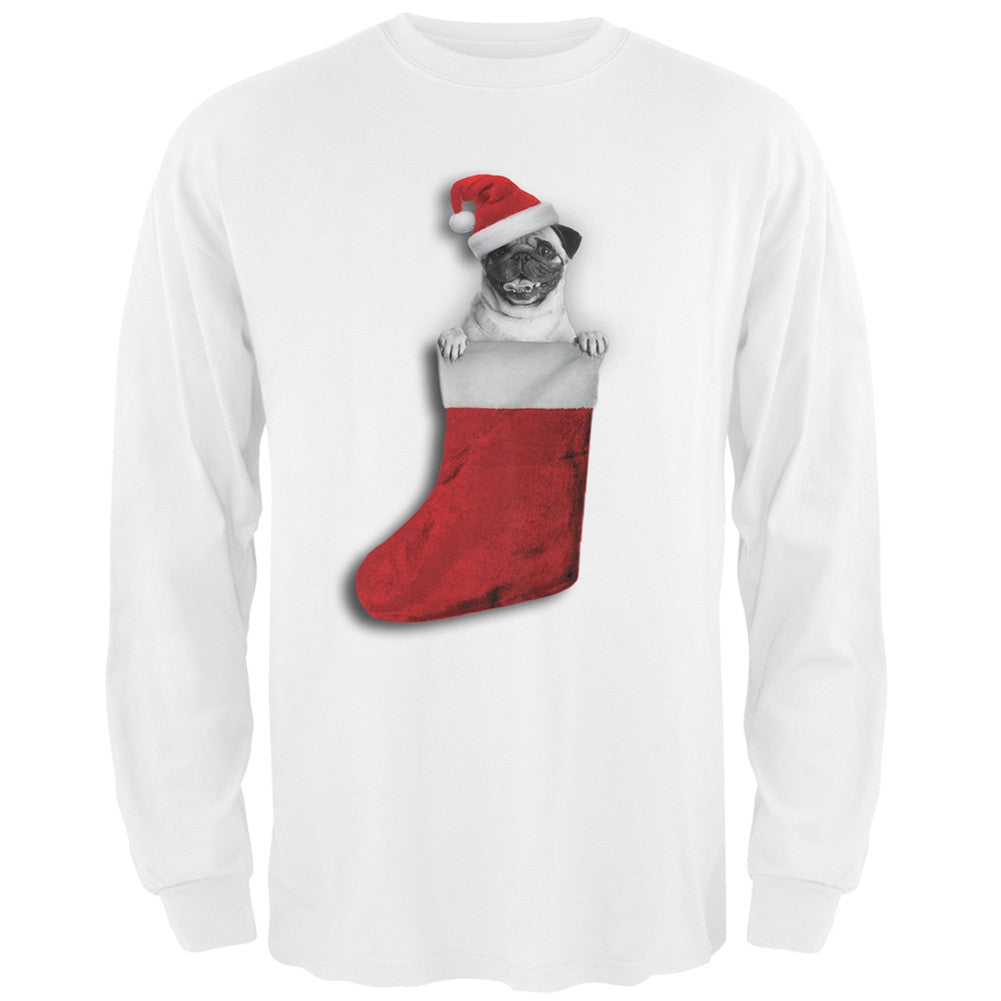 Christmas Stocking Pug Grey Adult Long Sleeve T-Shirt Men's Long Sleeves Old Glory