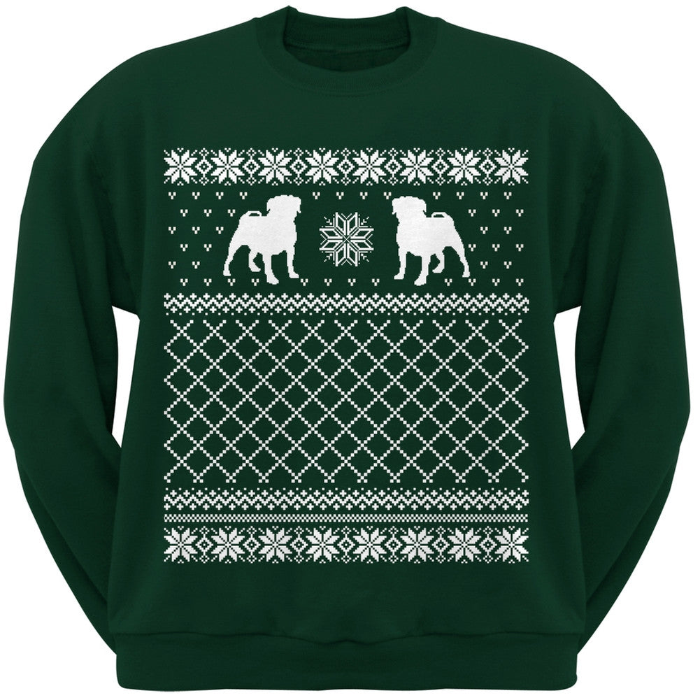 Pug Ugly Christmas Sweater Green Crew Neck Sweatshirt Sweatshirts Old Glory