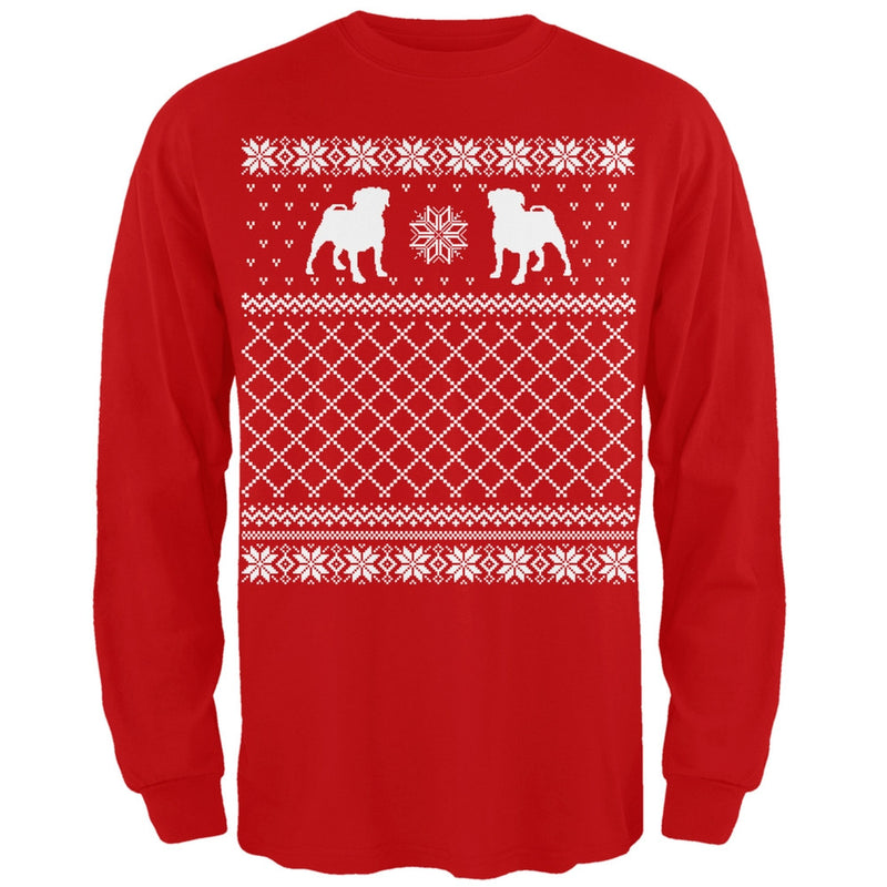 Pug Ugly Christmas Sweater Green Adult Long Sleeve T-Shirt Men's Long Sleeves Old Glory