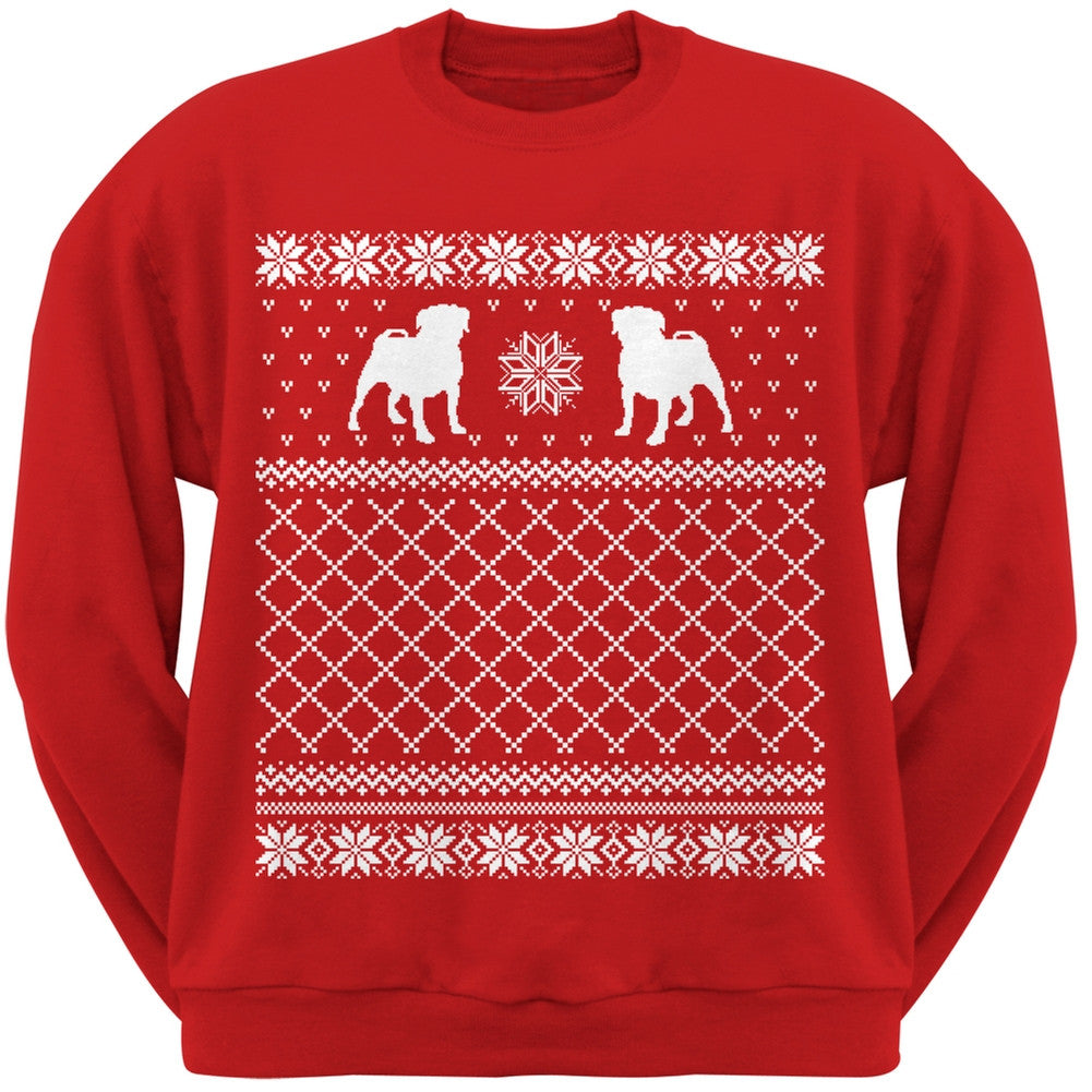 Pug Ugly Christmas Sweater Red Crew Neck Sweatshirt Sweatshirts Old Glory