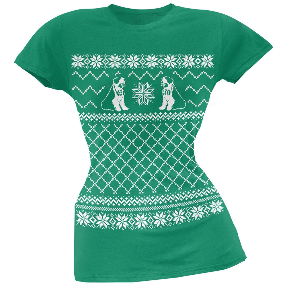 Saint Bernard Ugly Christmas Sweater Green Soft Juniors T-Shirt Juniors T-Shirts Old Glory