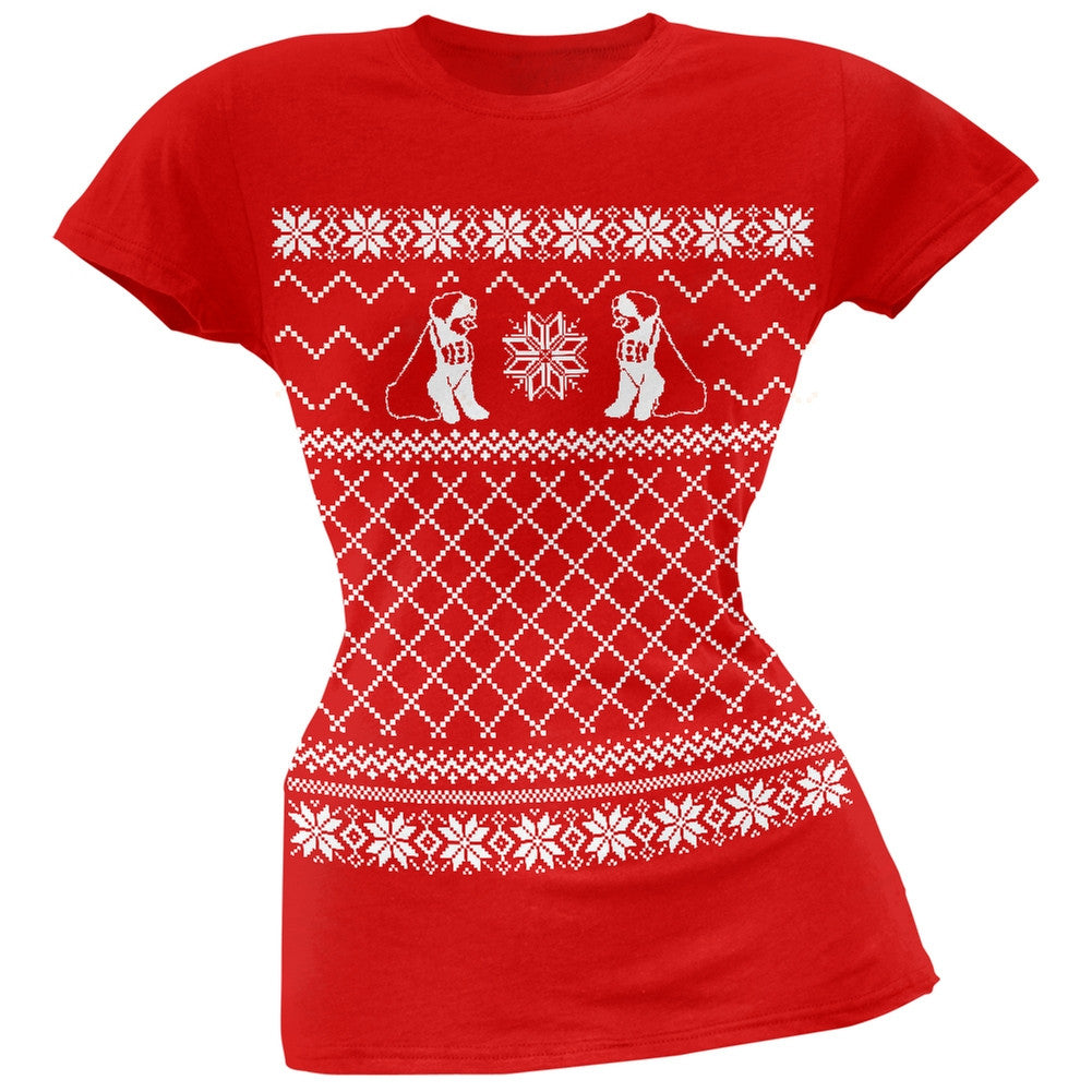 Saint Bernard Ugly Christmas Sweater Green Soft Juniors T-Shirt Juniors T-Shirts Old Glory
